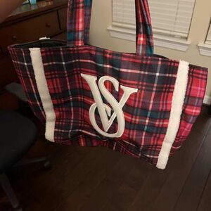Victoria’s secret red plaid tote bag, often released as a limited edition